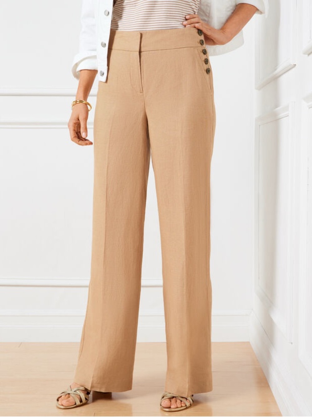 Talbots Greenwich Tan Linen Pants 16 NWT